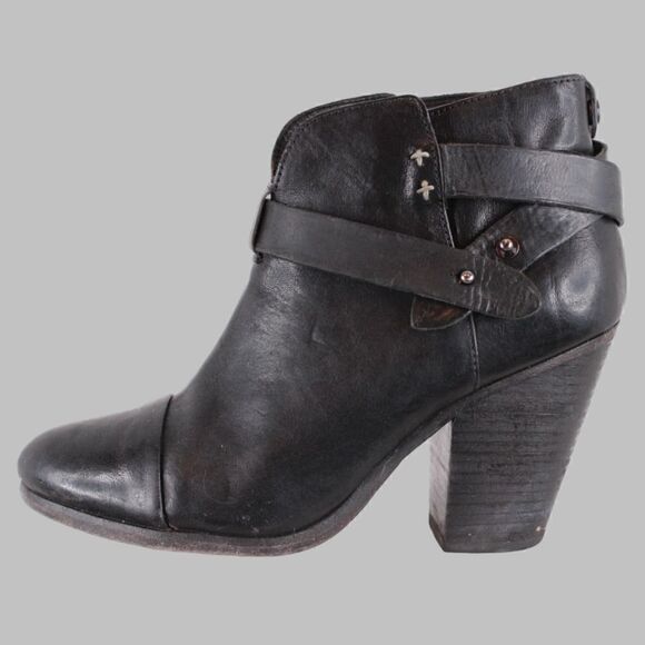 RAG & BONE New York Harrow Leather Ankle Boot 3.5" Block Heel Sz. 37.5